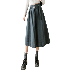 RY1847#韩版不规则裙女新款春装中长款黑色高腰显瘦a字裙秋冬半身长裙子