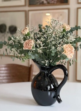 丹麦ferm LIVING Verso北欧花器复古陶瓷黑色装饰花瓶摆件