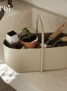 现货 丹麦ferm living北欧简约金属桌面收纳盒 手提收纳篮黑色