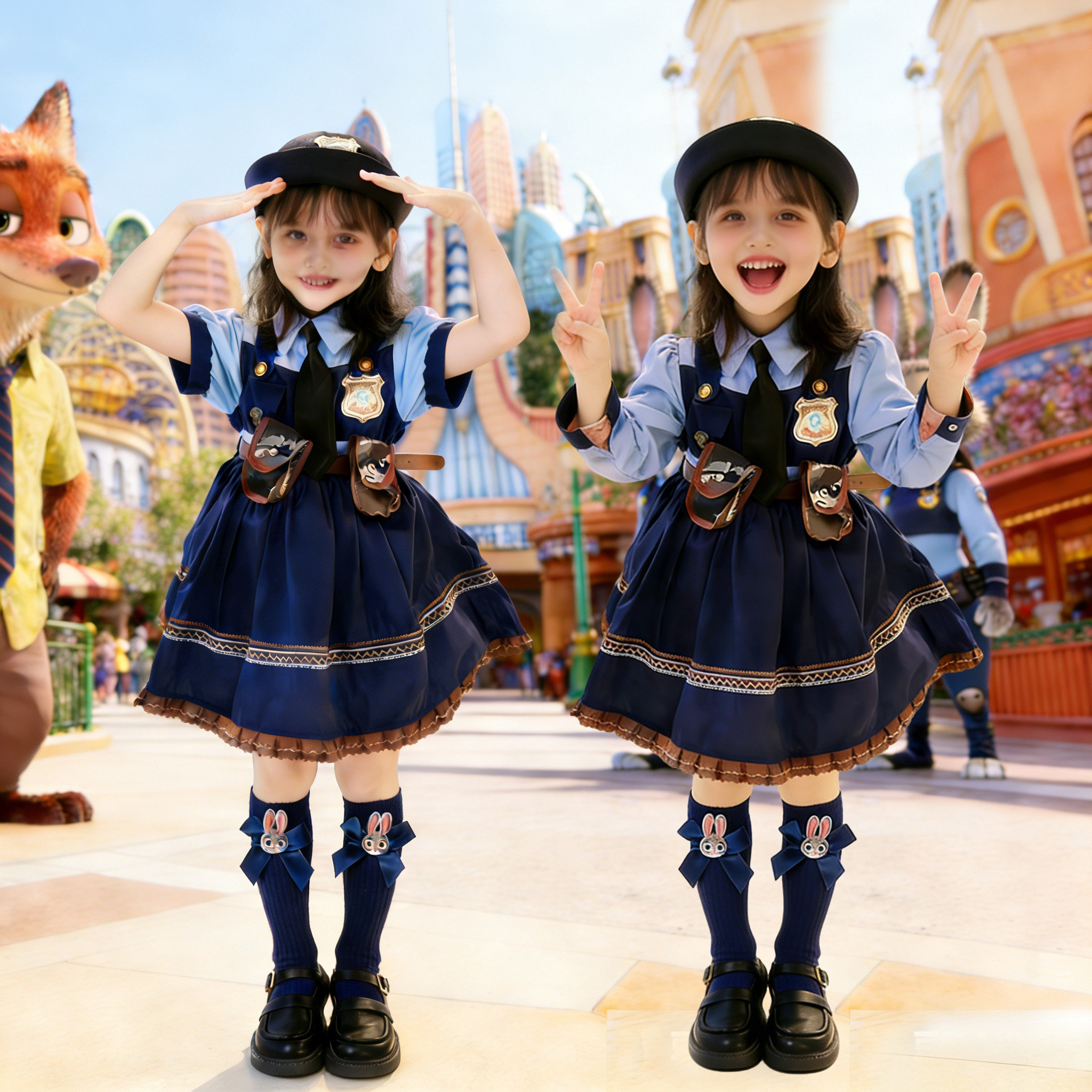 女童朱迪兔子警官连衣裙小女孩迪士尼公主裙洛丽塔生日礼服春秋装