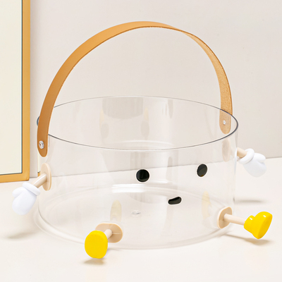 萌趣透明手提篮水果盘野餐果桶简约现代客厅收纳盒桌面零食干果盘