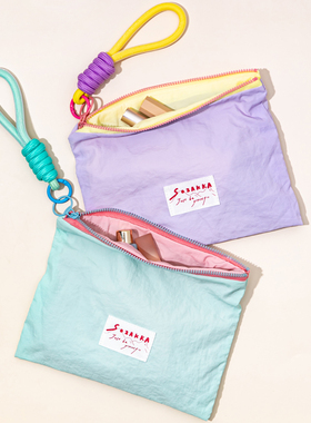 韩版ins收纳包外出便携简约小包撞色薄款化妆包零钱口红收纳袋