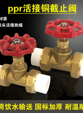 PPR铜截止阀ppr双头活接截止阀 闸阀DN20 4分水管截止阀阀门开关