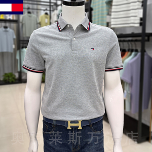 正品tommy汤米短袖POLO衫男士丝光棉翻领T恤商务休闲翻领拼色半袖