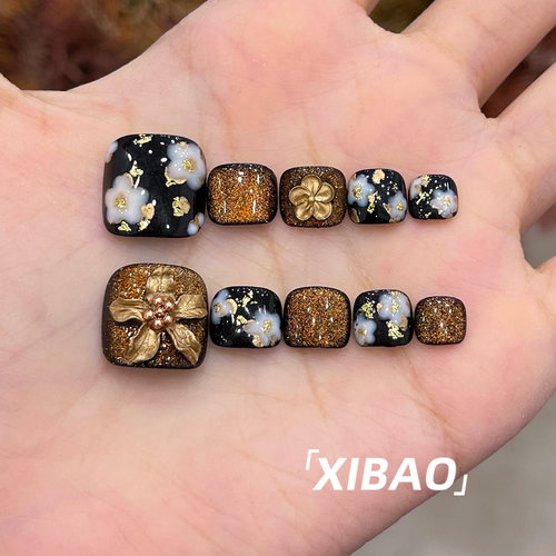 脚穿戴甲2026新款高级感手工复古穿戴美甲猫眼夏日显白脚趾甲贴片