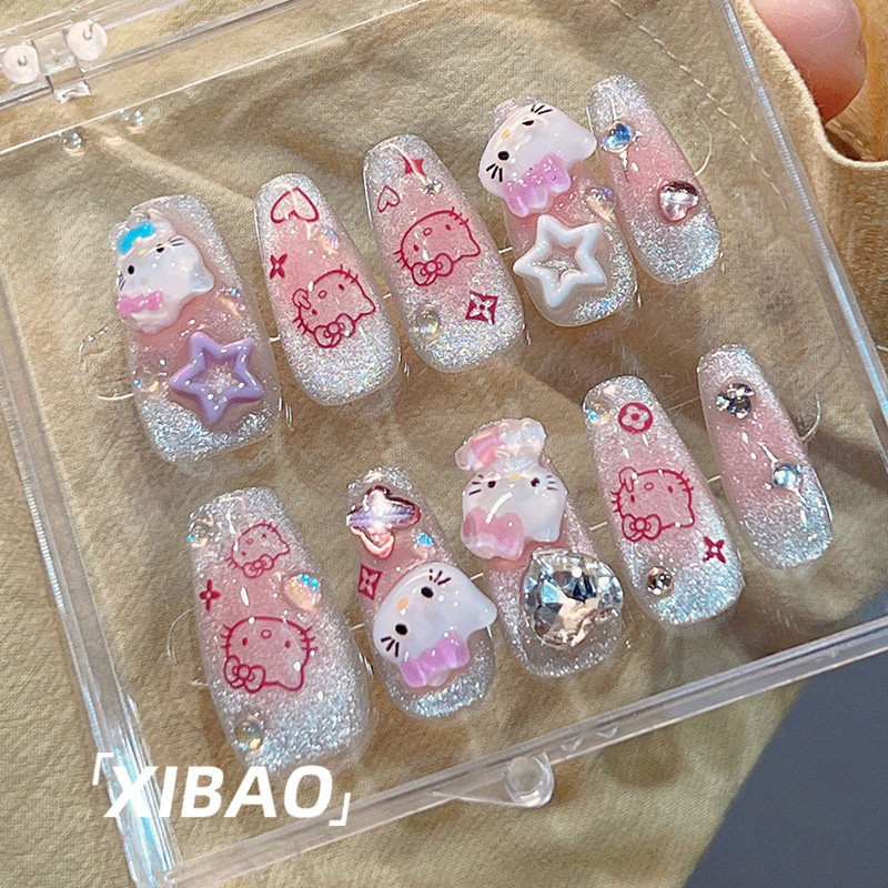 KT猫穿戴甲2025新款手工卡通美甲成品穿戴式高级感小众显白假指甲