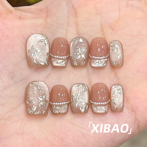 绝美穿戴甲短款春夏高级感法式穿戴款美甲2025新款纯手工指甲贴片