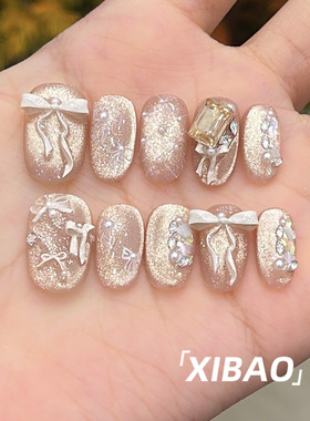 手工穿戴甲短款高质量蝴蝶结穿戴款美甲2025新款绝美显白指甲贴片