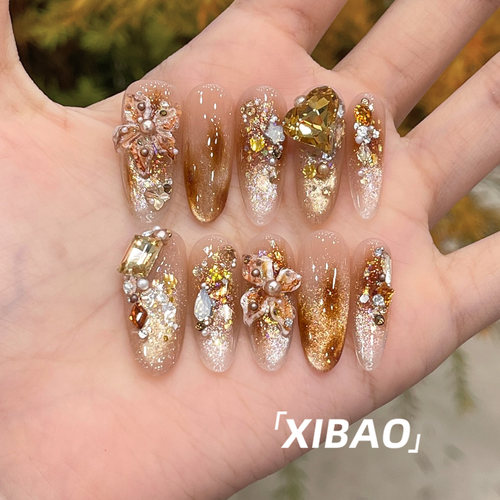 纯手工不掉钻轻奢重工显白美甲