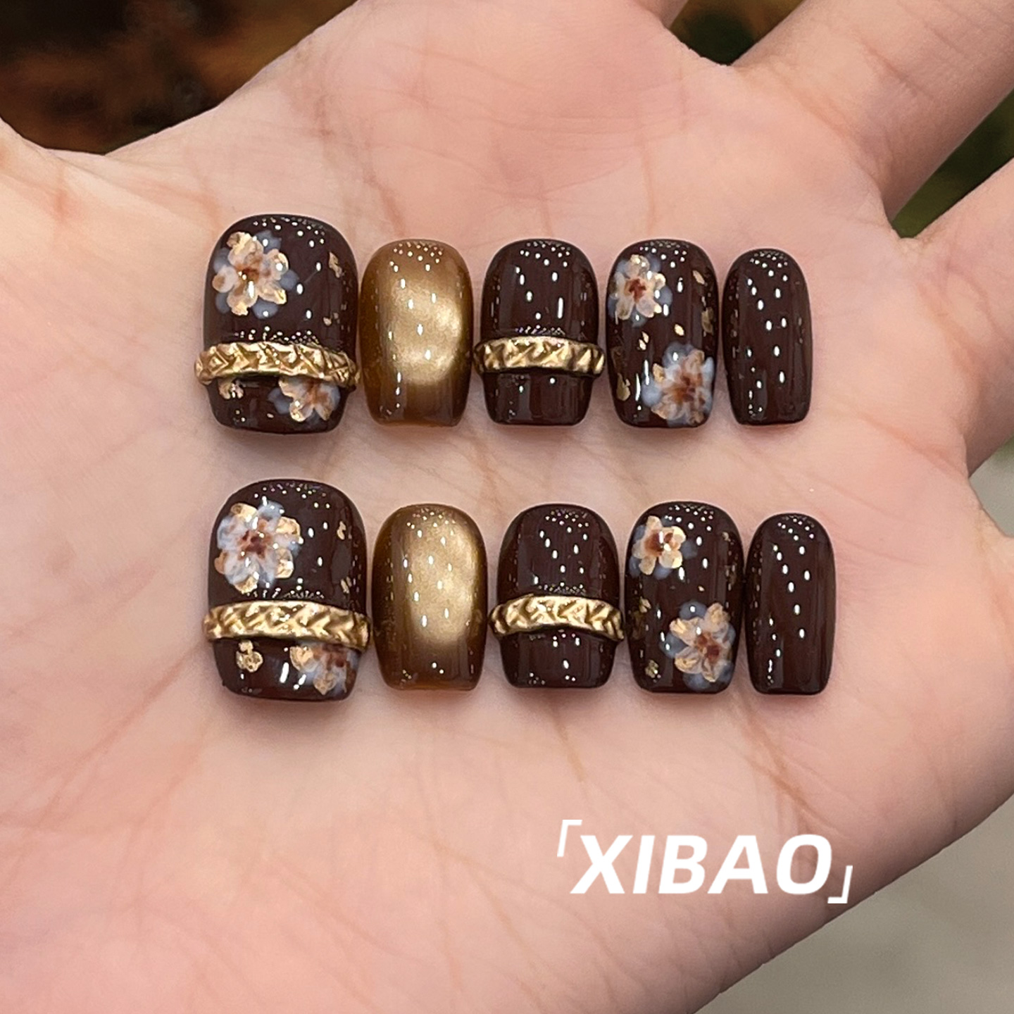 纯手工制作绝美短款贴片美甲