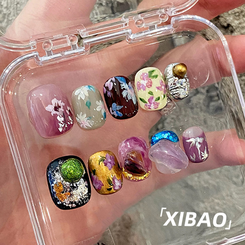 紫色穿戴甲短款高级感穿戴式春日美甲2025新款高端纯手工指甲贴片