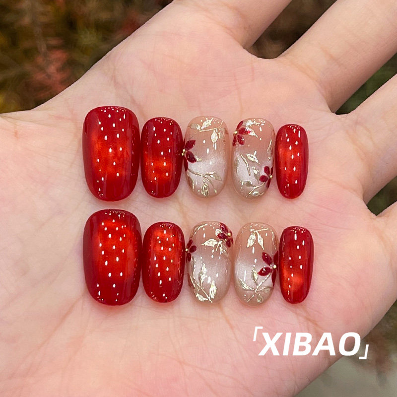红色猫眼美甲穿戴甲2025新款高级感甲片穿戴式纯手工短款指甲贴片,彩妆/香水/美妆工具,穿戴甲/甲片,淘宝优惠券,粉丝福利购,淘宝优惠卷