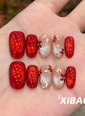 红色猫眼美甲穿戴甲2025新款高级感甲片穿戴式纯手工短款指甲贴片