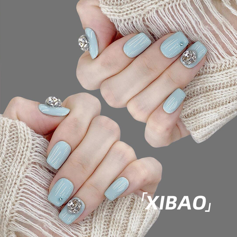 蓝色穿戴甲短款高级感甲片穿戴式美甲2025新款纯手工绝美指甲贴片,彩妆/香水/美妆工具,穿戴甲/甲片,淘宝优惠券,粉丝福利购,淘宝优惠卷