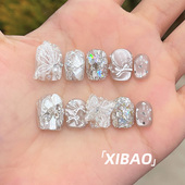 手工穿戴甲短款 高级感精致蝴蝶穿戴美甲2025新款 重工猫眼指甲贴片