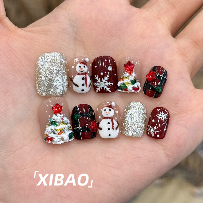 红色穿戴甲短款2025新年款过年美甲秋冬高级感精致纯手工指甲贴片