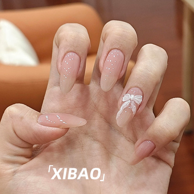 裸色美甲穿戴甲中长款高级感绝美高端婚甲2025新款纯手工指甲贴片