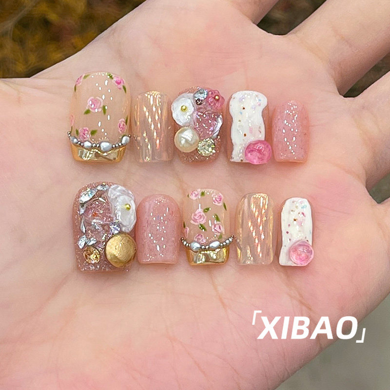 手工穿戴甲短款法式绝美穿戴美甲2025新款高级感春夏重工指甲贴片,彩妆/香水/美妆工具,穿戴甲/甲片,淘宝优惠券,粉丝福利购,淘宝优惠卷