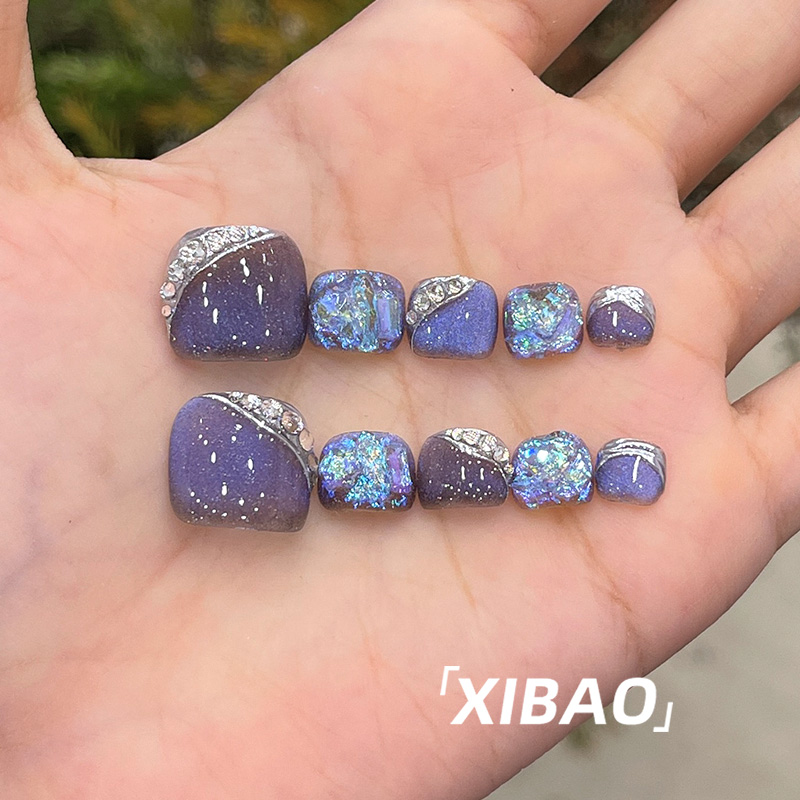 脚穿戴甲2025新款高级感蓝色猫眼穿戴美甲夏天精致手工脚趾甲贴片