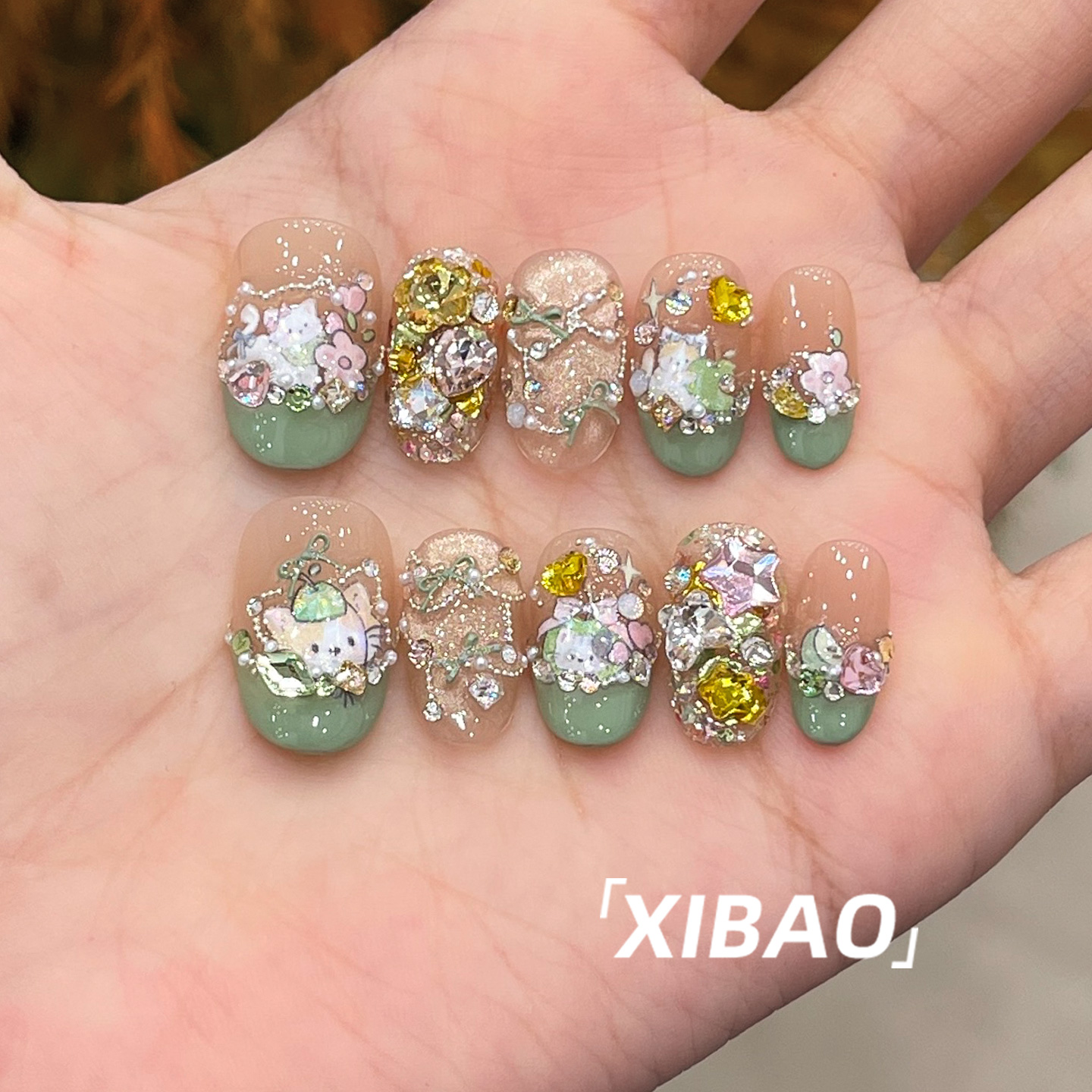 绝美绿色高质量纯手工制作穿戴甲