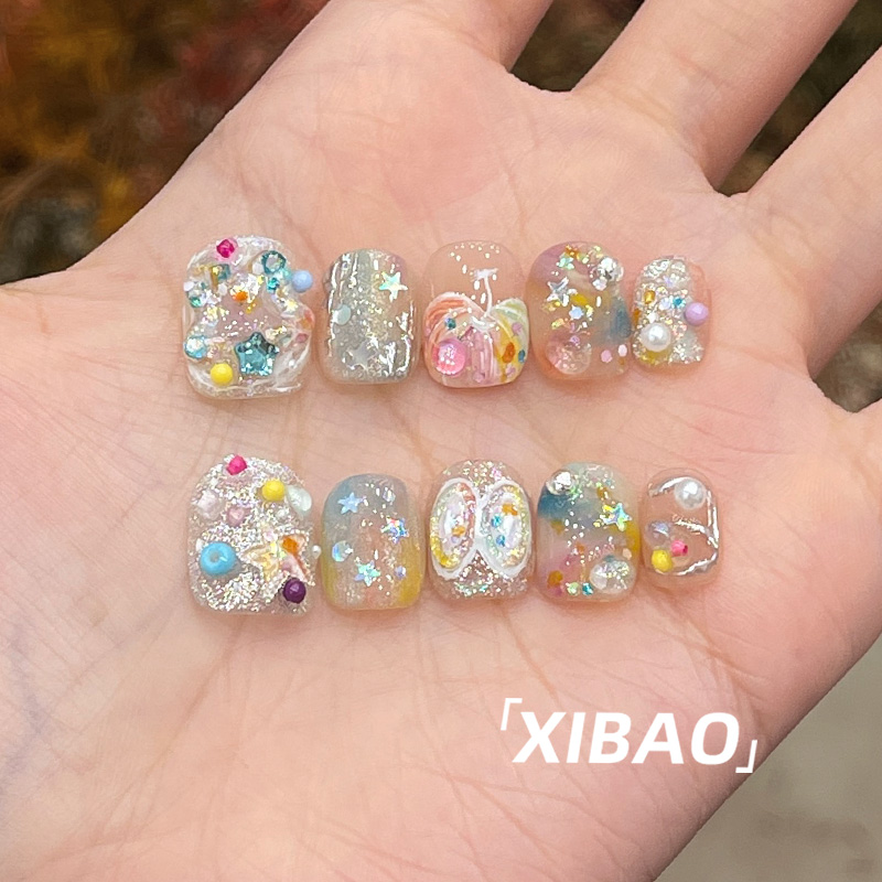 手工穿戴甲短款高质量甲片穿戴式指甲贴片2025新款夏日穿戴款美甲