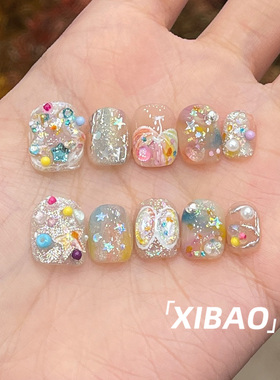 手工穿戴甲短款高质量甲片穿戴式指甲贴片2025新款夏日穿戴款美甲