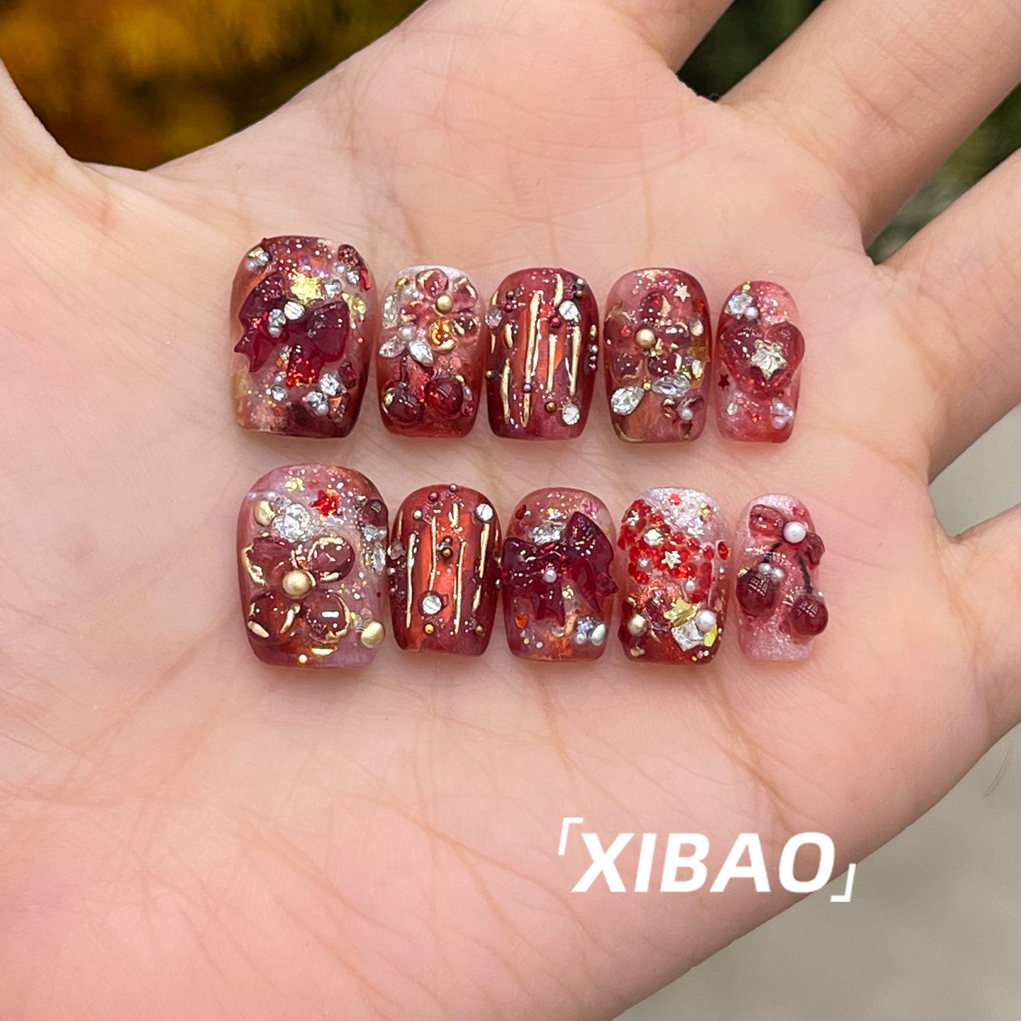 红色穿戴甲短款重工显白穿戴美甲2025新款高级感手工爆款指甲贴片,彩妆/香水/美妆工具,穿戴甲/甲片,淘宝优惠券,粉丝福利购,淘宝优惠卷