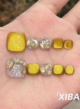 金色猫眼穿戴甲脚趾甲2026新款高级感脚指甲贴片手工绝美穿戴美甲
