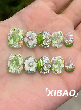 绿色穿戴甲轻奢高级感显白爆款指甲贴片2026新款手工春夏穿戴美甲