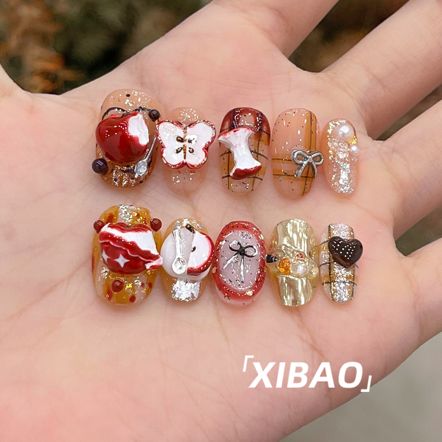 苹果穿戴甲绝美重工手工指甲贴片