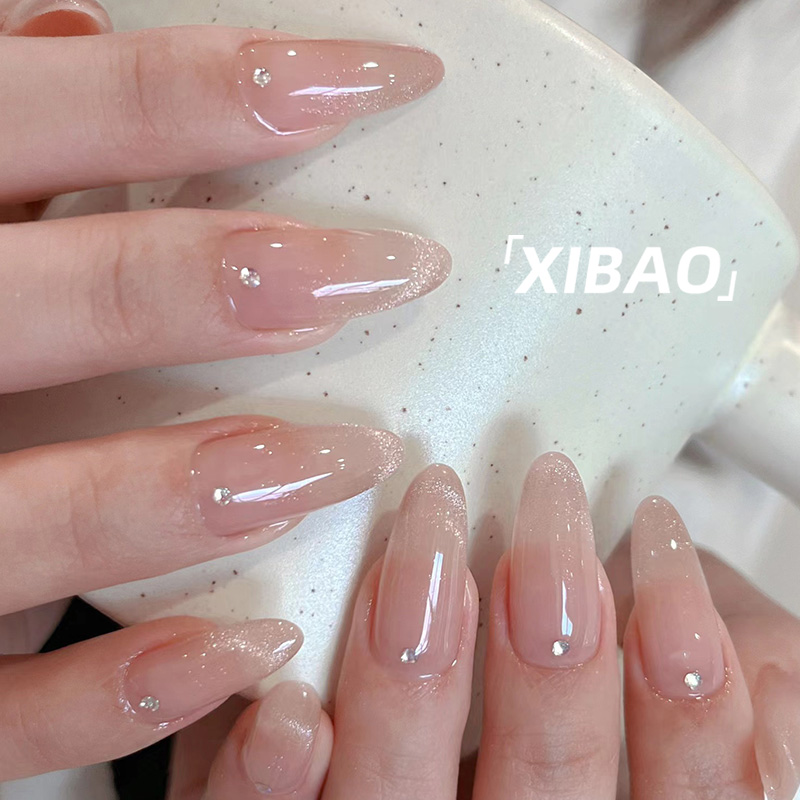 裸色穿戴式指甲贴片猫眼法式显白穿戴甲高级感成品手工美甲贴片