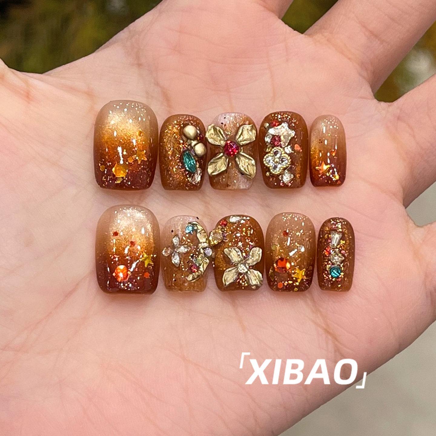 纯手工不掉钻轻奢爆款琥珀穿戴甲