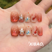 猫眼穿戴甲2025新款 高级感锦鲤穿戴美甲短款 手工绝美显白指甲贴片