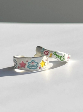 涂鸦彩绘多巴胺童趣卡通甜酷高颜值开口戒指女小众设计感轻奢指环