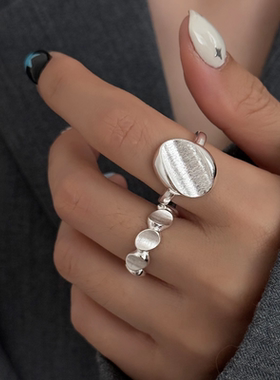 拉丝简约叠戴大咖啡豆戒指女时尚百搭个性小众设计感开口指环戒潮