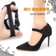 防掉神器性感时尚 黑色蕾丝花朵鞋 跟套固定鞋 高跟鞋 子不跟脚束鞋 带