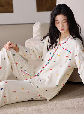 全棉甜美开衫长袖韩版女款睡衣派邦奴宽松休闲可居家可外穿家居服