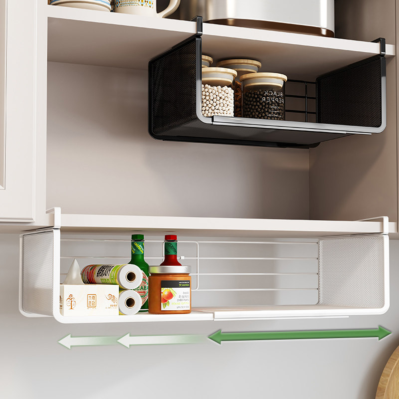吊柜下挂架厨房整体橱柜悬挂伸缩置物架?具车下调料柜保鲜膜收纳