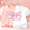 2 piece set of pure cotton mesh bubble sleeves, powder blinking San Liou+white cute pink rabbit