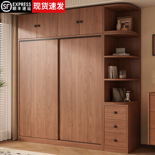 中古衣柜家用卧室简易衣柜出租房2026新款爆款胡桃色推拉门大衣橱