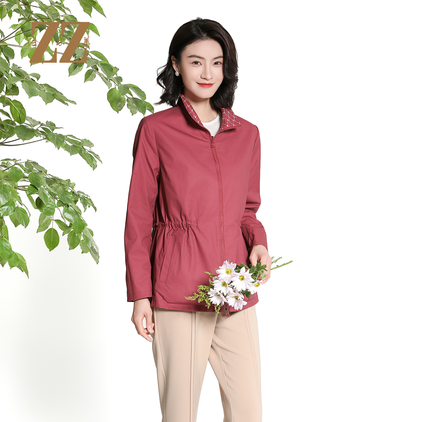 经典气质几何图案风衣外套