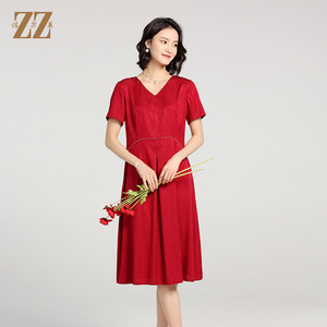 佐尔美优雅气质 提花弹力缎气质时尚桑蚕丝真丝连衣裙女E22LS12