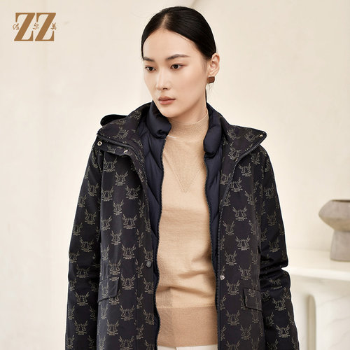 经典防风印花两件套松紧腰羽绒服