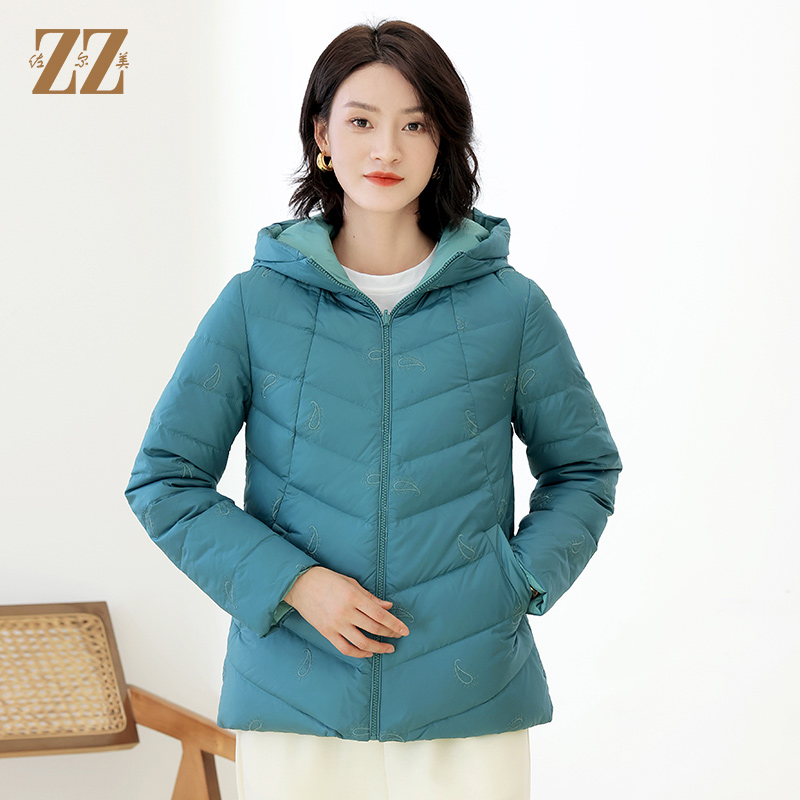 通勤简约双面穿连帽短款羽绒服