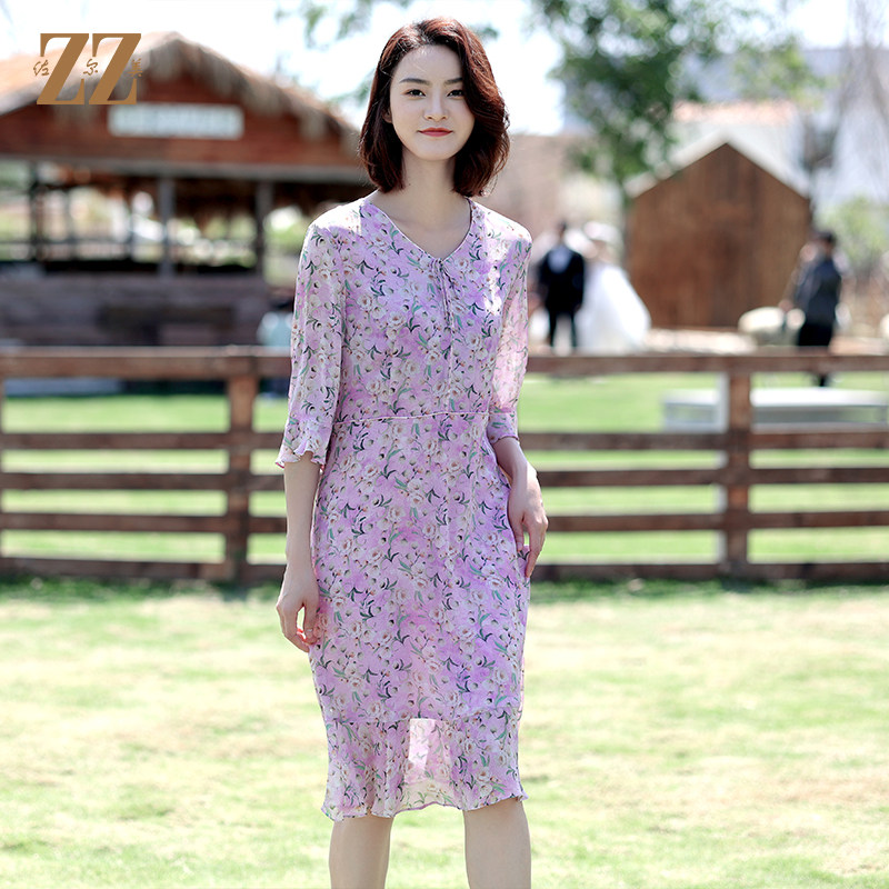 佐尔美夏季新款 桑蚕丝真丝乔其连衣裙女e12ls78