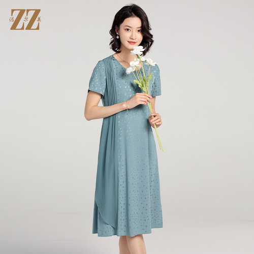 桑蚕丝真丝短袖圆领小碎花连衣裙