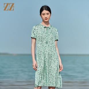 佐尔美夏季 桑蚕丝真丝弹力双乔小碎花连衣裙女E22LS25 新款