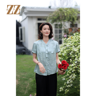佐尔美夏季新款新中式气质休闲衬衫短袖女M52CS71
