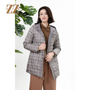 佐尔美冬季 双面穿印花连帽宽松显瘦保暖羽绒服外套女E34YY22 上新