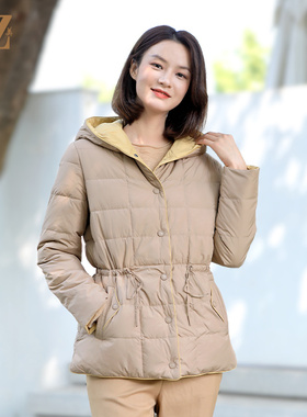 佐尔美冬季双面穿气质连帽90绒面包服羽绒服外套女新年礼E34YY02